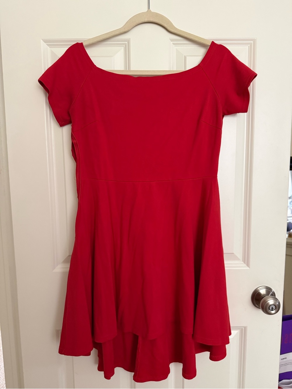 Women's Red Off-Shoulder Fit & Flare Mini Dress